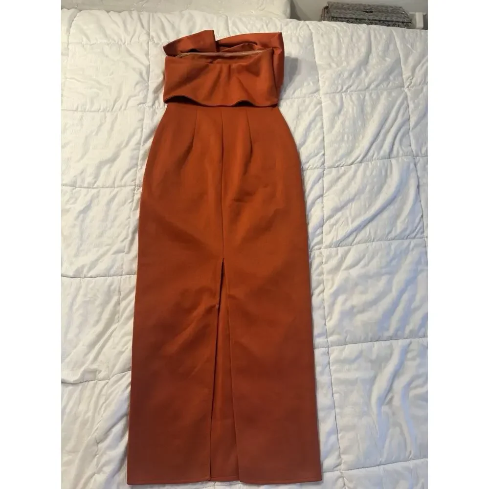 Asos Design Orange Strapless Midi Dress Satin Sculptural Women's Size 2 - Picture 9 of 9